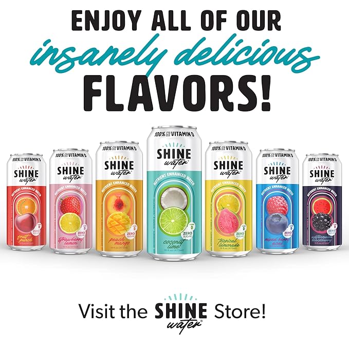 ShineWater Vitamin D Hydration Electrolyte Drink - Flavored water with electrolytes, Sugar-Free, Magnesium, Zinc, Vitamin B12, Folic Acid, Plant-Based, Low Calorie - Coconut Lime Fruit Water 12 Pack