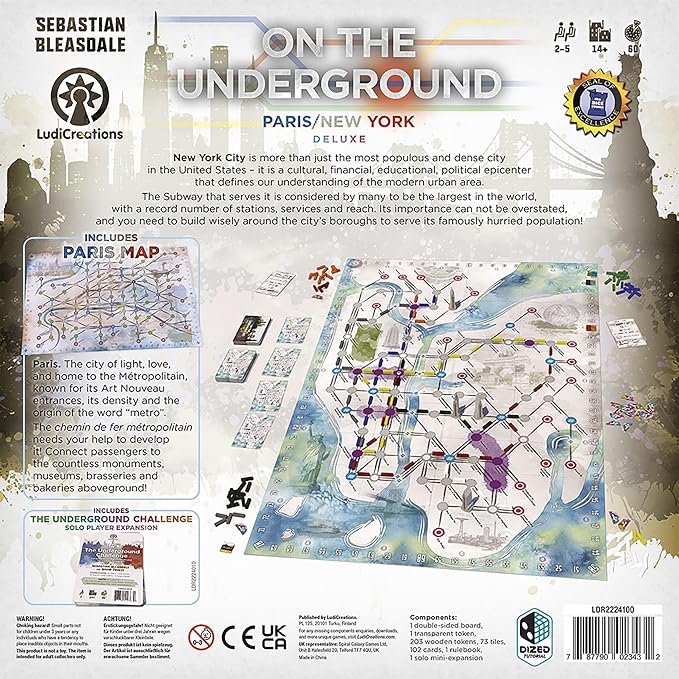 On The Underground: Paris/New York Deluxe Edition - Train Route Building, Strategy Board Game, City Maps, Ages 14+, 2-5 Players, 60 Min