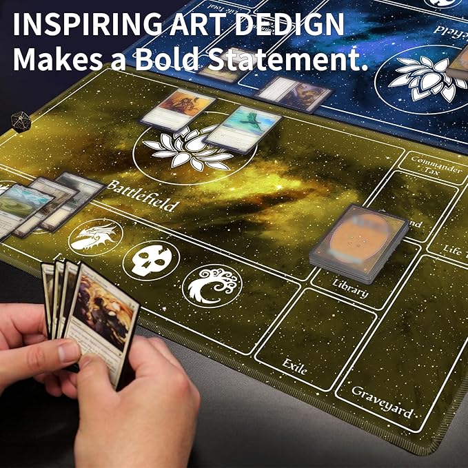 MTG Playmat Stitched with Magic Zone for MTG Card Game Playing, Commander Board Game Desk Mat Duel Mat Card Battles Binder Deck 24x14inches for Beginner, Galaxy Blue Mana