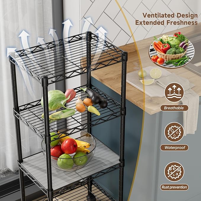 4 Tier Adjustable Storage Shelves Heavy Duty Metal Utility Shelf Wire Shelving Unit Organizer Rack for Home Kitchen Office Bathroom Pantry Room 12" D x 18" W x 44.5" H