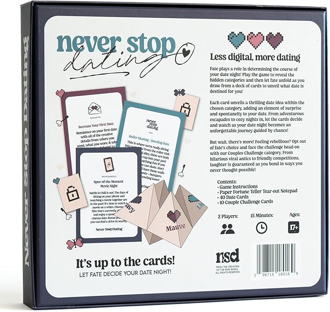 Never Stop Dating - The Ultimate Romantic Date Night Activity Game for Couples - Awesome Gift for Boyfriend, Girlfriend, Husband, Wife, Partner, Engagement or Anniversary. Keep The Spark Alive!