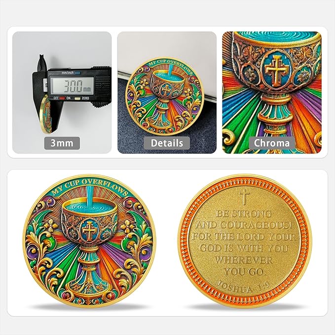 Colorful Bible Cup Religious Coin Inspirational Bible Verse Medallion Faith-Based Gifts for Spiritual Encouragement for Men & Women