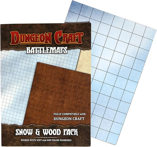 DUNGEON CRAFT Wood and Snow Battle Map – Double-Sided Waterproof Gloss Terrain Mat – Compatible with DND & TTRPG – 33 x 24 Inch Tabletop Grid