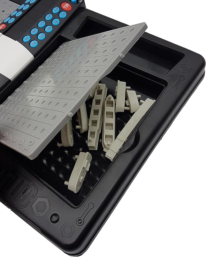 LEXIBOOK Talking Sea Battle (French, English, Spanish, Portuguese), Electronic Board Game 1 or 2 Players, Interactive, Light and Sound Effects, Strategy, Battery Operated, Grey/Black, GT2800US