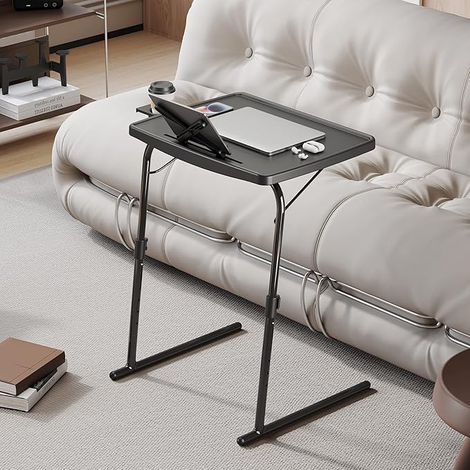 X TV Tray Table, Allpop Large TV Dinner Tray for Eating, Adjustable Folding Laptop Table with Book Stand, Cup Holder & Tablet Slot on Couch & Bed, Black