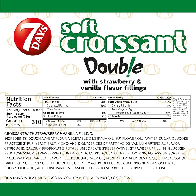 7Days Soft Croissant, Strawberry & Vanilla Croissant, Breakfast Pastry, Individually Wrapped On The Go Snack, Non-GMO, 2.65 Ounce (Pack of 6)