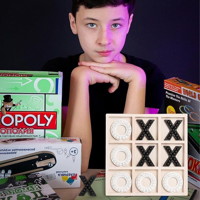 GENMOUS Wooden Tic Tac Toe Game Board for Seniors Family Indoor Game, 10.6 Inch White Rustic Giant Tic Tac Toe Coffee Table Decor, Tic Tac Toe Board Game Fun for Family Travel Outdoor Game Room Decor