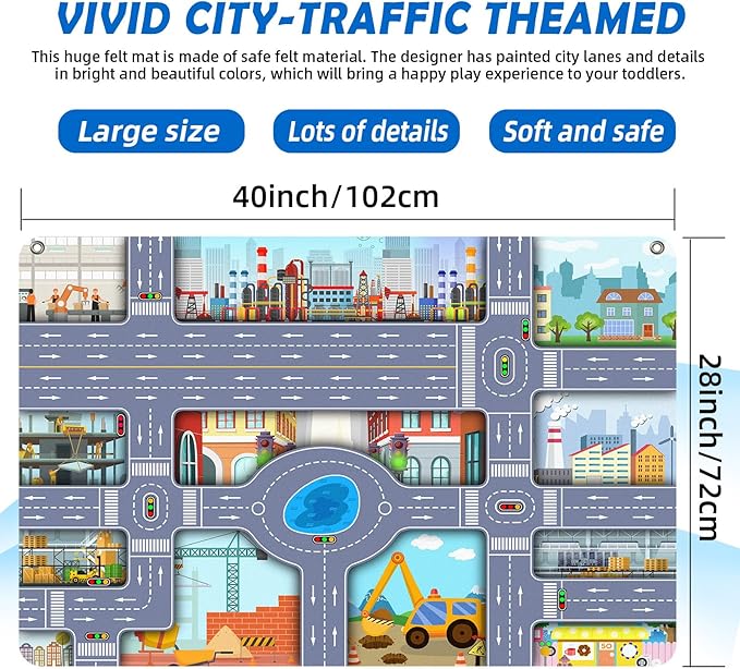 200 PCS Felt Board Story Set for Toddlers with Storage Bag City Traffic Themed Flannel Sensory Board Wall Interactive Storytelling Teaching Play Activity Kits 40x28 inch(Lightgrey)