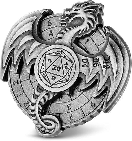 Spinner DND Dice Set, 7-in-1 Dragon Metallic D&D Dice, Dragon Roulette Dice Spinner for DND Dice Set, D&D Gifts with Gift Box, Role Playing Game Board Game Accessories, Silver