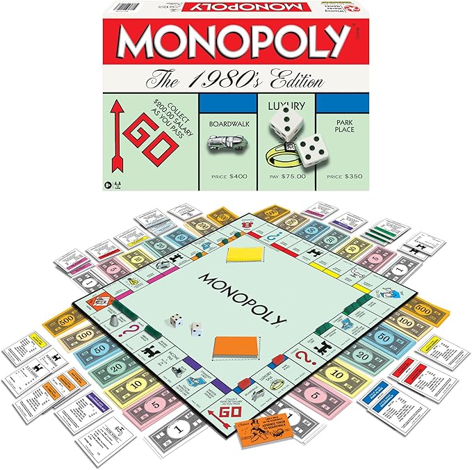 Monopoly The 1980's Edition With Original 1980's Artwork & Components incl. All Classic Tokens, by Winning Moves Games USA, Classic Family Board Game with Classic Tokens, for 2 to 8 Players, Ages 8+