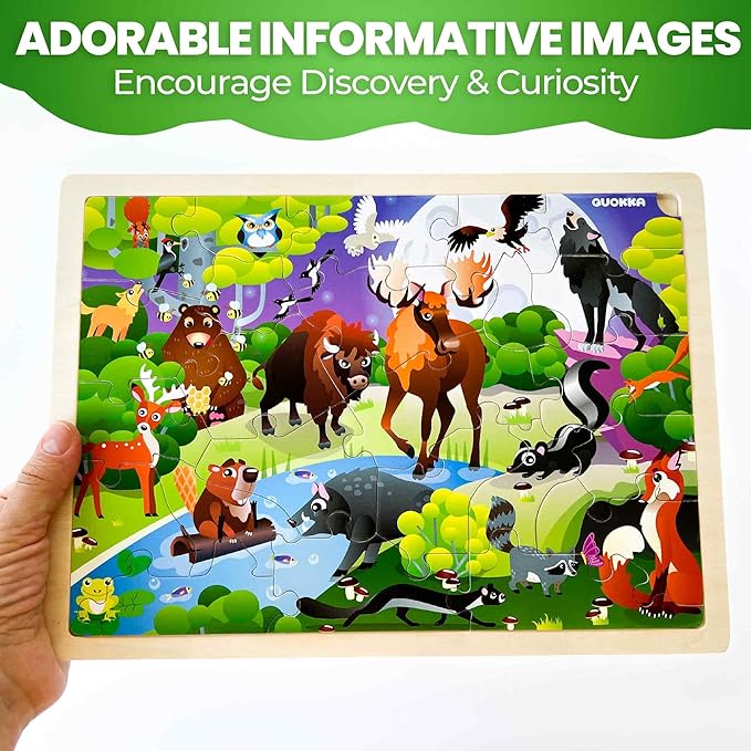 QUOKKA 4SET Puzzles for Kids Ages 4-6 - 24 Pcs Wooden Toddler Puzzles Ages 3-5 - Africa Ocean Animals Farm Learning Games for Boys and Girls 4-8 Year Olds