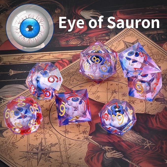 Evil Eye D20 Dices Moving Eyes Dice DND Dice Set with Moving Eye Inside Sharp Corners Dices Dungeons and Dragons Polyhedral Role Playing Gaming Dices D20 Dice 7 Set Halloween Dices Red