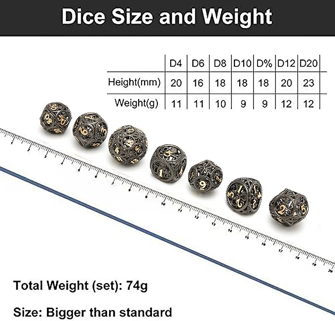 DND Dice,Hollow D&D Metal Dice,Unique Round Ball Design Octopus Dice with Gift Box for Dungeons & Dragon Gaming,7 PCs Steampunk Polyhedral D and D Dic(Ball Octopus Black Gold)