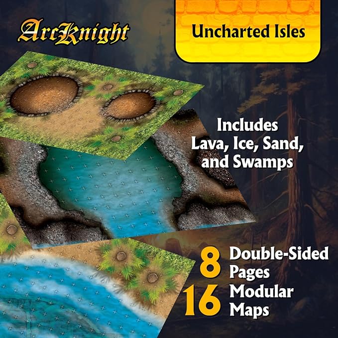 Arcknight The Uncharted Isles Roleplaying Battlemaps; 16 Modular RPG Maps in 8 Double-Sided Pages, 1" Square Grid, Modular & Versatile Design for Tabletop Gaming - for Dungeons & Dragons & Pathfinder