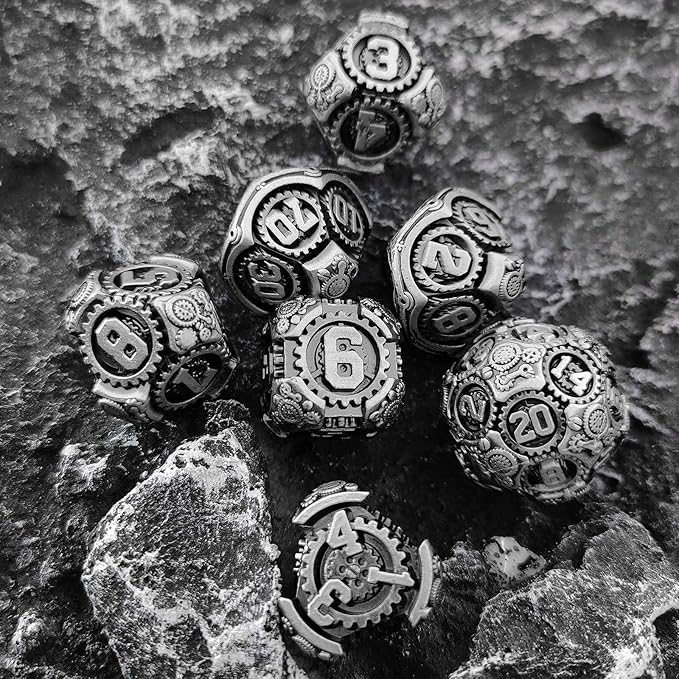 Geakeeper Construct D&D Dice, Metal DND Dice Set, 7Pcs Polyhedral Dragon Metallic D&D Dice with Gift Case for Dungeons and Dragon Game, RPG Role Playing Table Game Gifts (Black)