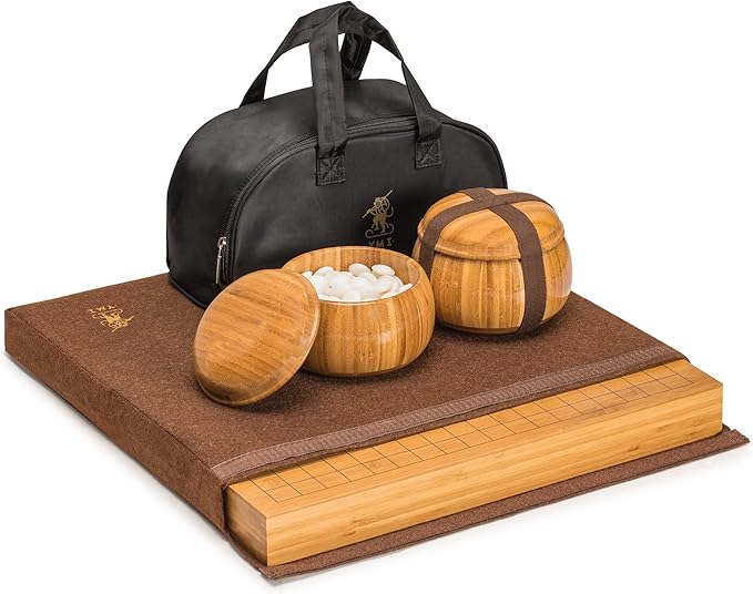 Yellow Mountain Imports Bamboo 2-Inch Reversible 19x19/13x13 Go Game Set Board with Double Convex Melamine Stones and Bamboo Bowls - Classic Strategy Board Game (Baduk/Weiqi)