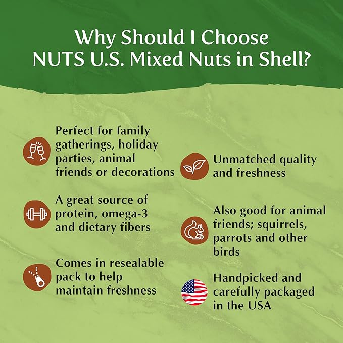 NUTS U.S. – Mixed Nuts In Shell (Almonds, Walnuts, Hazelnuts, Pecans, Brazil Nuts) | No Added Colors and No Artificial Flavors | Fresh Buttery Taste and Raw |Packed In Resealable Bags!!! (2 LBS)