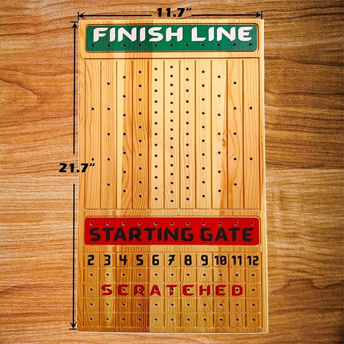 Horse Racing Game for Adults With 11 Luxurious Metal Horses (Silver, Black, Rose Gold), 22" Pine Wood Race Game Board, Dice & Card Included (Log Color3)