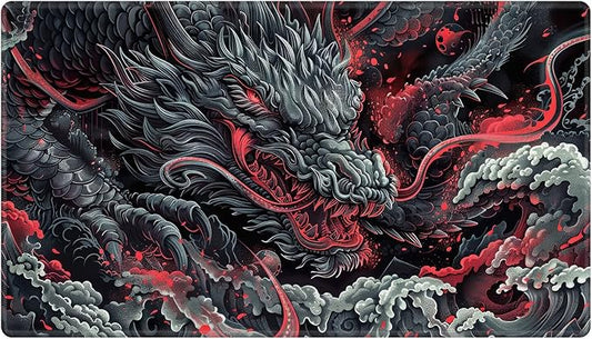 Card Playmat 70 x 40 cm Game Mats Tabletop Magic for MTG/TCG Cards, Trading Card Game Playing Stitched Commander Deck Gaming Desk Duel Mat Card Gameplay Mats, Ink Oriental Mythical Dragon