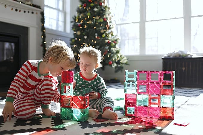 Playmags Magnetic Tile Building Set: Exclusive Educational Clickins 36-Pc. Kit: 18 Super Strong Clear Color Magnet Tiles Windows & 18 Letters & Numbers Stimulate Creativity & Brain Development