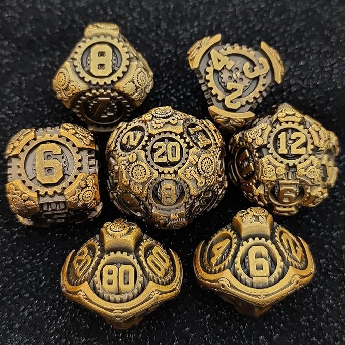 Geakeeper Construct D&D Dice, Metal DND Dice Set, 7Pcs Polyhedral Dragon Metallic D&D Dice with Gift Case for Dungeons and Dragon Game, RPG Role Playing Table Game Gifts (Ancient Gold)