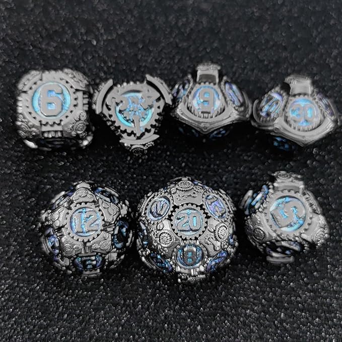Geakeeper Construct D&D Dice, Metal DND Dice Set, 7Pcs Polyhedral Dragon Metallic D&D Dice with Gift Case for Dungeons and Dragon Game, RPG Role Playing Table Game Gifts (Rolling Blue)