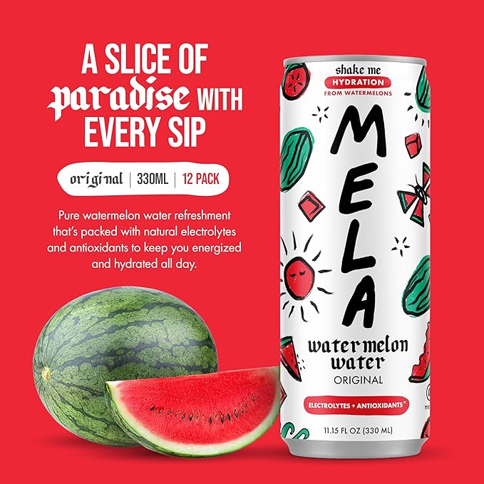 Mela Watermelon Water (12-Pack) - Natural Watermelon Juice Drink with Vitamin C, Electrolytes, Antioxidants - Coconut Water Alternative, Real Fruit Juice, Gluten-Free (Original, 11.15 fl oz)