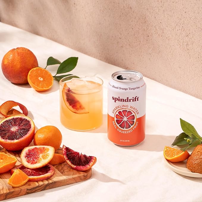 Spindrift Sparkling Water, Blood Orange Tangerine Flavored, Made with Real Squeezed Fruit, 12 Fl Oz Cans, Pack of 24 (Only 12 Calories per Can)