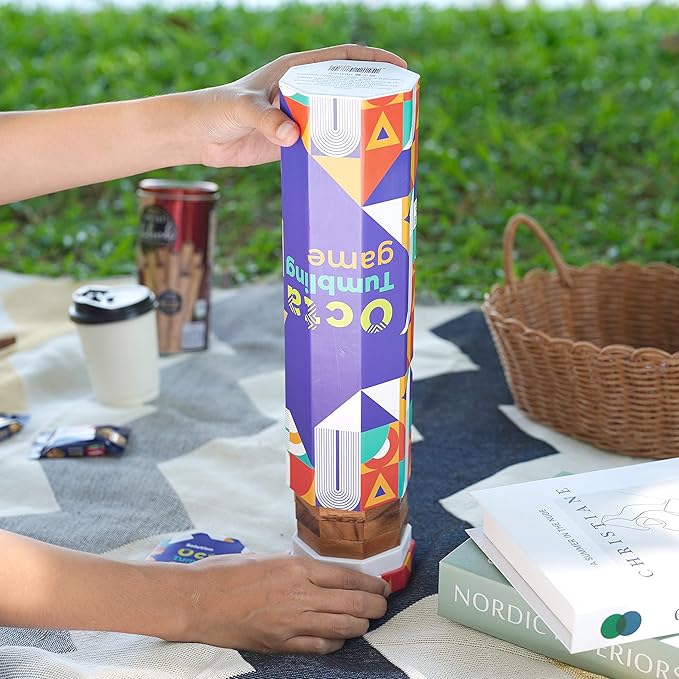 BSIRI Octa Tumbling Tower Game - Wooden Stacking Game, Outdoor Games for Adults and Family, Ideal for Game Night, Home Decor for Living Room, Classroom, Office