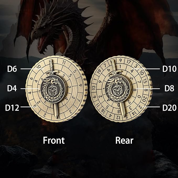 Spinner DND Dice, 7-in-1 Dragon Sword Metallic D&D Dice, Dragon Roulette Dice Spinner for DND Dice Set, DND Gifts with Gift Box, Role Playing Board Game Accessories, DND Dice Set Gifts, Bronze