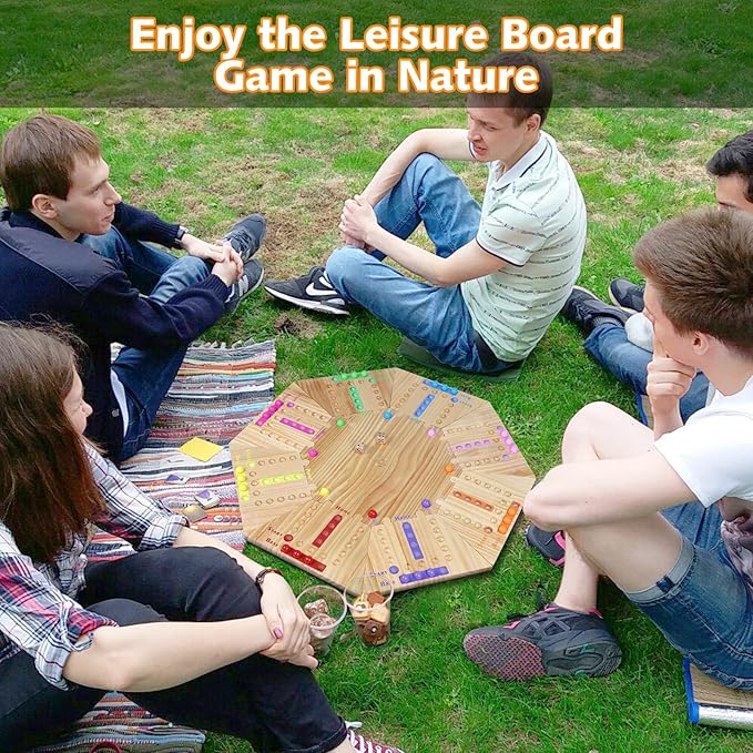 Marble Game Board Wooden, 24" Large Size Detachable Fast Track Board Game for 2-8 Players, Classic Marble Game with 32 Marbles and 8 Dices for Family, Friends, Party Night