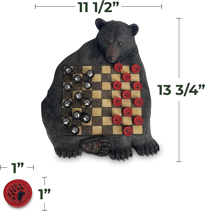 Rivers Edge Products Checkerboard Set for Cabin or Lodge, Rustic Checker Board Games for Adults, Tabletop 2 Players Game, Cabin or Lodge, Living Room Decor or Home Office Decor, Bear