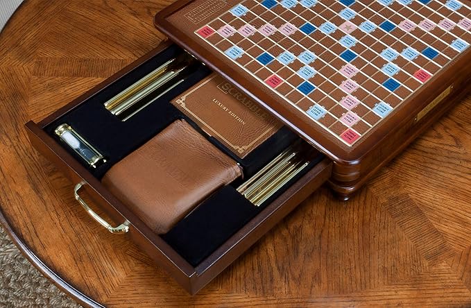 WS Game Company Scrabble Luxury Edition with Rotating Wooden Game Board