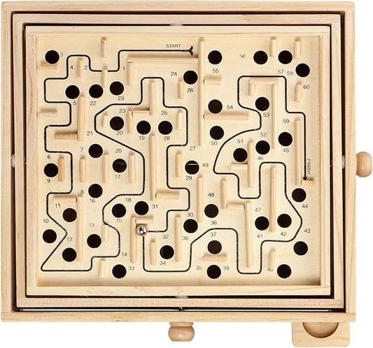 STERLING Games Large Wooden Labyrinth 13.5" x 13" Marble Ball Tilt Maze Wood Game with 60 Waypoints for 6 Years and Up