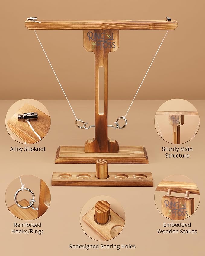 Ring Toss Game for Adults, 3-Second Instant Assembly Hook and Ring Game with Sturdy Structure, XL Size(15.8’’ X 15’’) Indoor Outdoor Holiday Party Games, Fun Family Games for Backyard, Camping, Beach