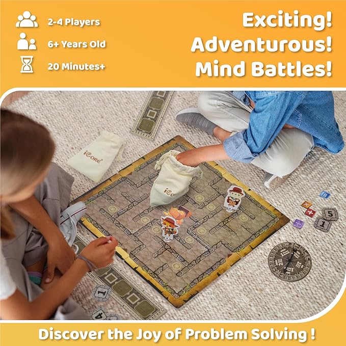 iCore Math Games for Kids 8-12, Board Game, 2-4 Players, Ages 6+