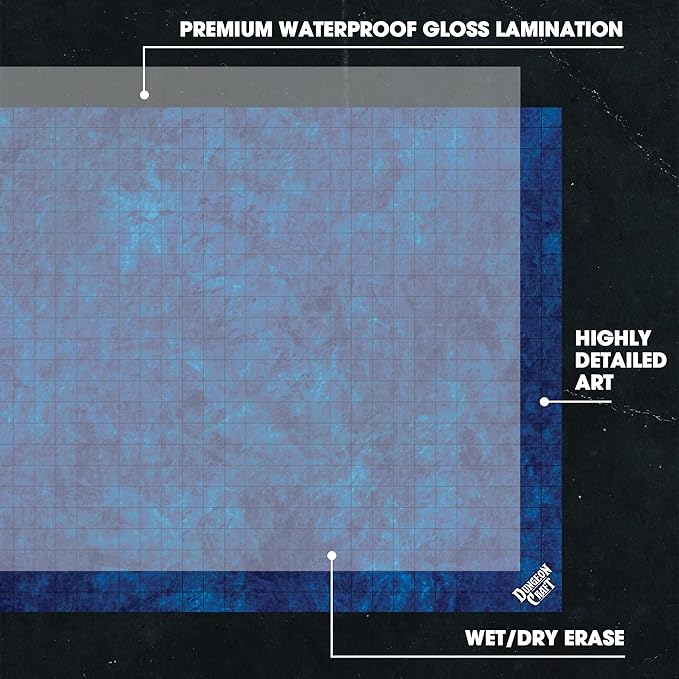 DUNGEON CRAFT Battle Map for DND & RPG – Double-Sided Gloss Laminated 24"x33" Mat with 1" Grid – Wet/Dry Erase Tabletop Terrain – Ocean Pack