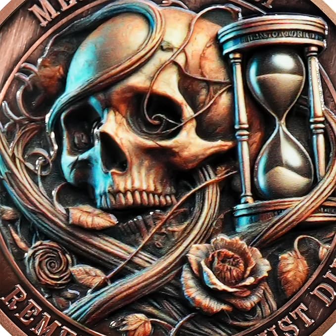 Memento Mori Coin Momento Mori Coin Skull Coin Stoic Gifts Memento Mori Calendar Living Memento Mori Amor Fati Coin (Time Disc Skeleton)