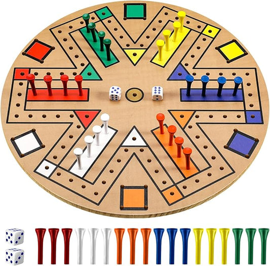 Kathfly Fast Track Board Game Wooden 3-6 Players Board Game Set with 24 Board Game Pieces and 2 Dice, Fast Track Game Night for Adult Teens Family Game, 6 Colors(19.7 Inch)