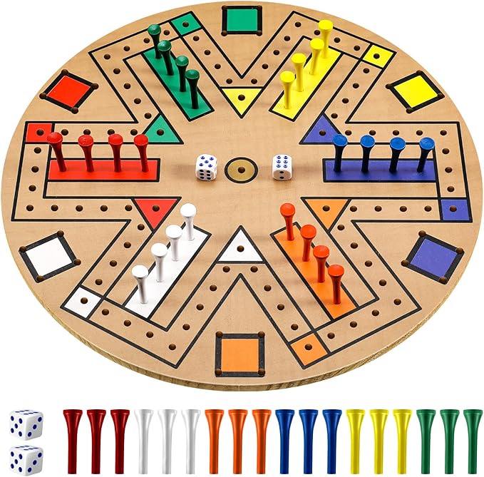 Kathfly Fast Track Board Game Wooden 3-6 Players Board Game Set with 24 Board Game Pieces and 2 Dice, Fast Track Game Night for Adult Teens Family Game, 6 Colors (14.2 Inch)