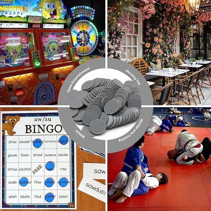 Set of 100 Opaque Plastic Learning Counters Mini Poker Chips Game Tokens with Storage Box (Gray, 1.26 Inch)