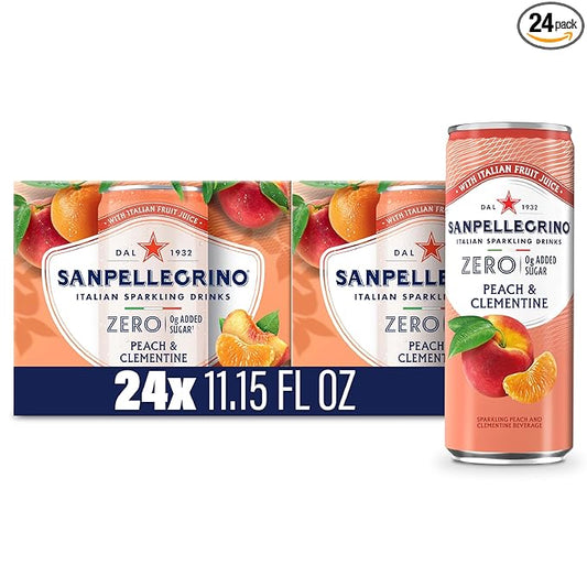 Sanpellegrino Zero Grams Added Sugar Italian Sparkling Drinks, Sparkling Peach Clementine Beverage, 11.15 Fl Oz (Pack of 24)