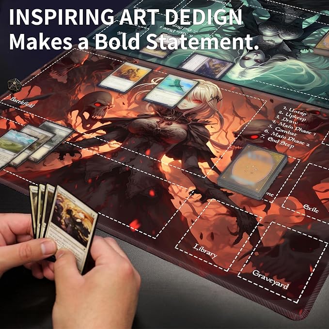 Playmat with Zones for MTG Card Game Playing, Game Mats Tabletop Magic Play Mats 24"x14" Commander Deck Gaming Desk Duel Mat Card Gameplay Mats for Beginner, Queen of Death