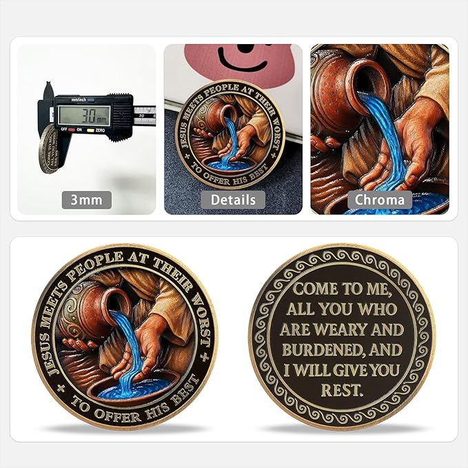Water Jar Religious Coin Inspirational Bible Verse Medallion Faith-Based Gifts for Spiritual Encouragement for Men & Women