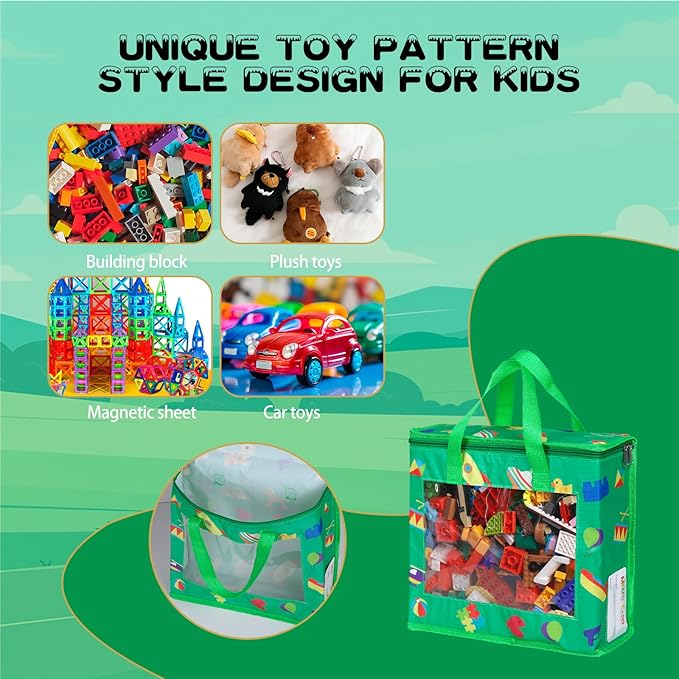 4 Pack Waterproof Toy Storage Bags with Labels,Include 1 Pcs Extra Large and 3 Pcs Large Bags,Oxford Cloth Toy Storage Pouch,Portable Trave Toy Organizer for Board Game, Building Blocks, Puzzle