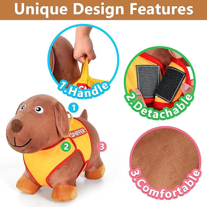 iPlay, iLearn Bouncy Pals Dog Hopping Horse, Plush Inflatable Animal Hopper, Indoor n Outdoor Ride on Jumping Bounce Toys, Birthday Gift for 18 Months 2 3 4 5 Year Old Kids Toddlers Boys Girls