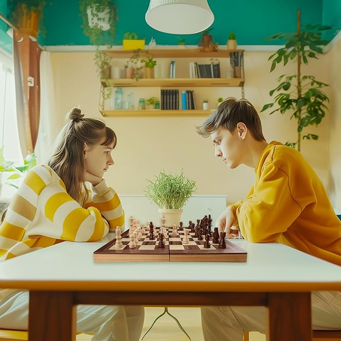 Gothink Wooden Chess Board Set with Manual for Adults Kids 15 Inch Chess Puzzle with Handmade Pieces & Storage Box Folding Portable Travel Unique Chess Game for Tournament Professional Beginner