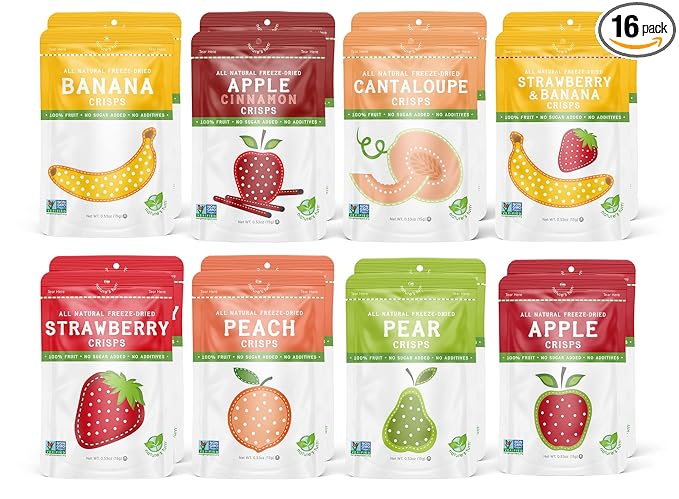Nature’s Turn Freeze-Dried Fruit Crisps –Healthy, Gluten-Free,Crispy & Delicious, Plant-Based Snack, Ideal for Cereal, Smoothies, School Lunches, & On-the-Go, Mega Variety Pack of 16 (0.53 oz Each)