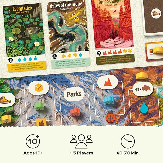 Keymaster Games Parks (2nd Edition) | Base Camp | Beautiful Strategy Game for Families, Adults, Kids or Solo | Explore Nature and The Outdoors by Hiking The US National Parks | Ages 10+ | 1-5 Players