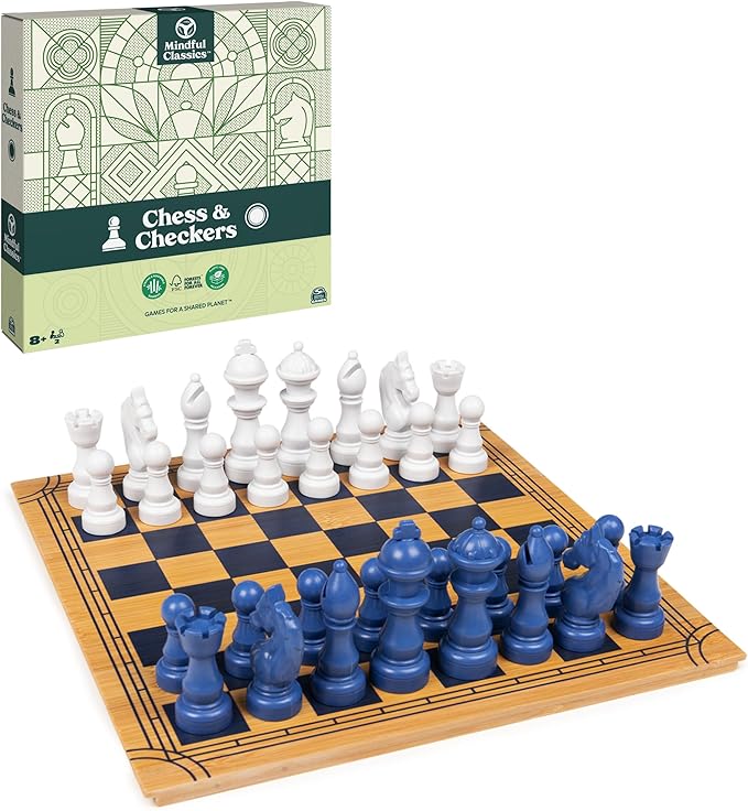 Chess Checkers Board Game Set with Bamboo Wooden Box Family Board Games Eco-Friendly Gift, for Adults and Kids Ages 8 and up